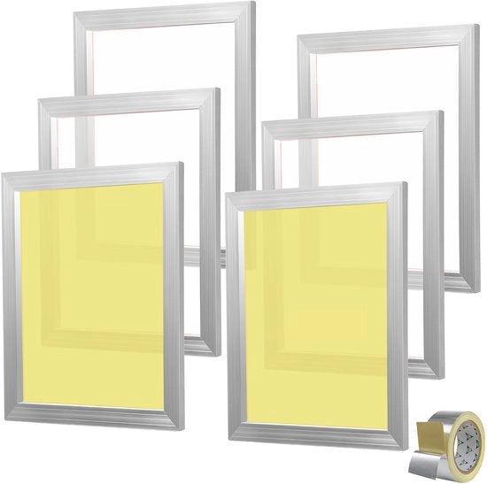 Set di stampa a telaio, 110 Mesh, tessuto nylon con alta resistenza e nastro adesivo, 6 cornici in alluminio 40,6 x 50,8 cm per la stampa DIY di magliette, ideale per le persone creative