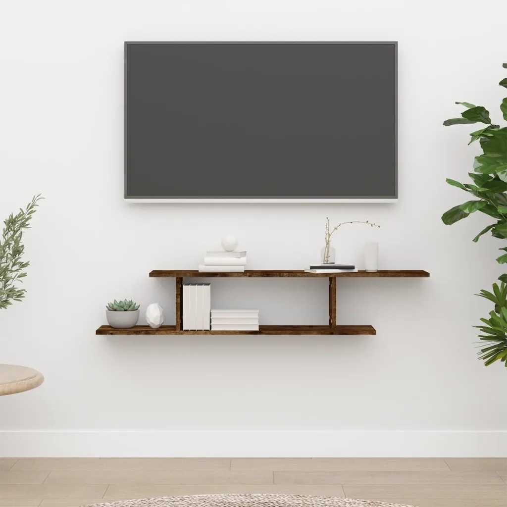 Scaffale TV a Parete-Mensole a Muro Rovere Fumo 125x18x23 cm Legno Multistrato