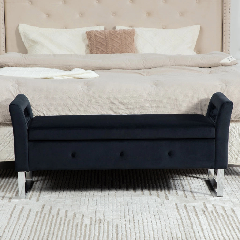 Pouf Contenitore Velluto con Braccioli ¨C MINIMAL ¨C Nero