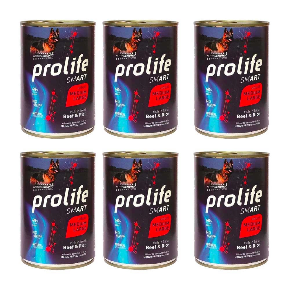 Prolife Smart Adult Medium Large Manzo e riso 6x800Gr Cibo Umido Cane
