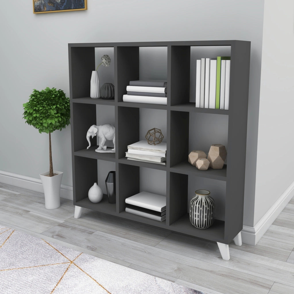 Libreria 'Svedala' Scaffale da Terra con 9 Scomparti Aperti a Forma di Cubo Mobile Espositore - Antracite [en.casa]