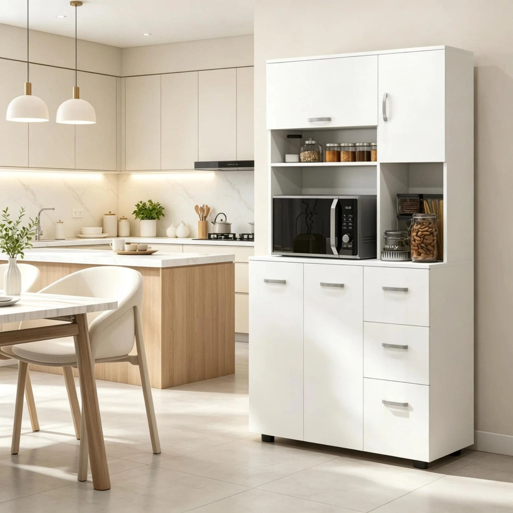 Armadio da cucina alto con cassetto, ampio mobile contenitore a colonna con molteplici spazi di archiviazione (solo armadio alto)