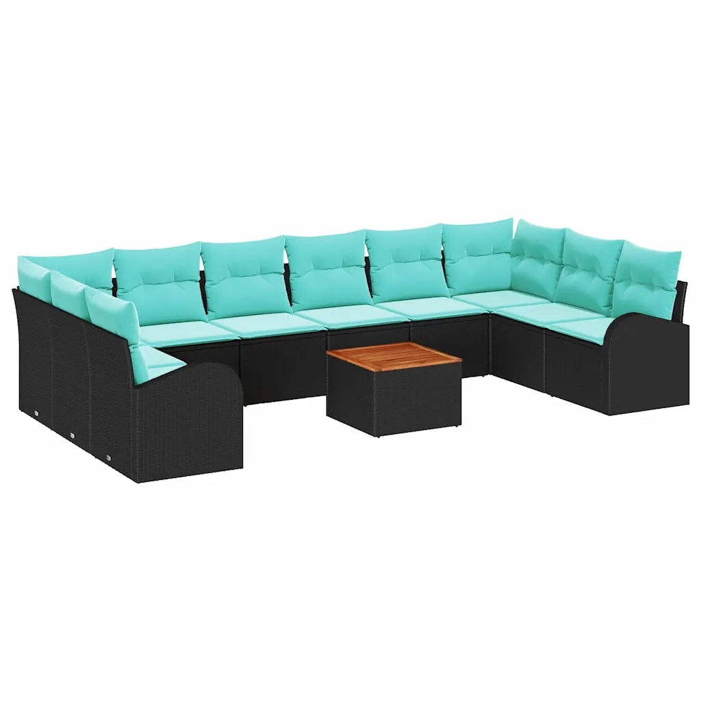 Set Divano da Giardino 11 pcs Nero e Turchese polyrattan 3356303