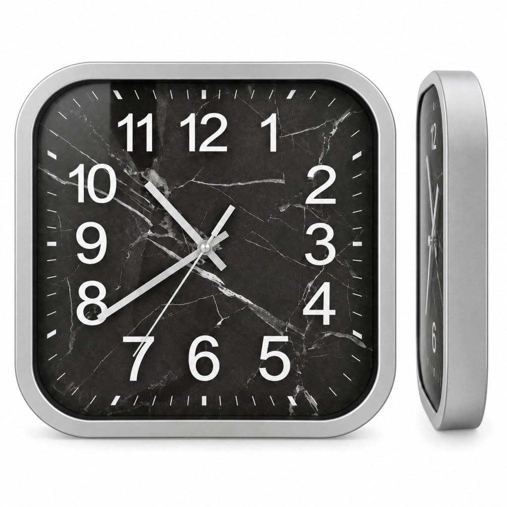 OROLOGIO PARETE QUADRATO 28CM EFFETTO MARMO MODERNO VARI COLORI CASA STUDIO