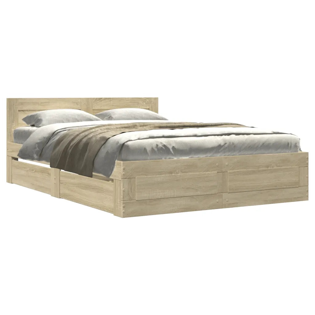 Letto matrimoniale | Letto per adulti | Giroletto Testiera Rovere Sonoma 140x200 cm Legno Multistrato