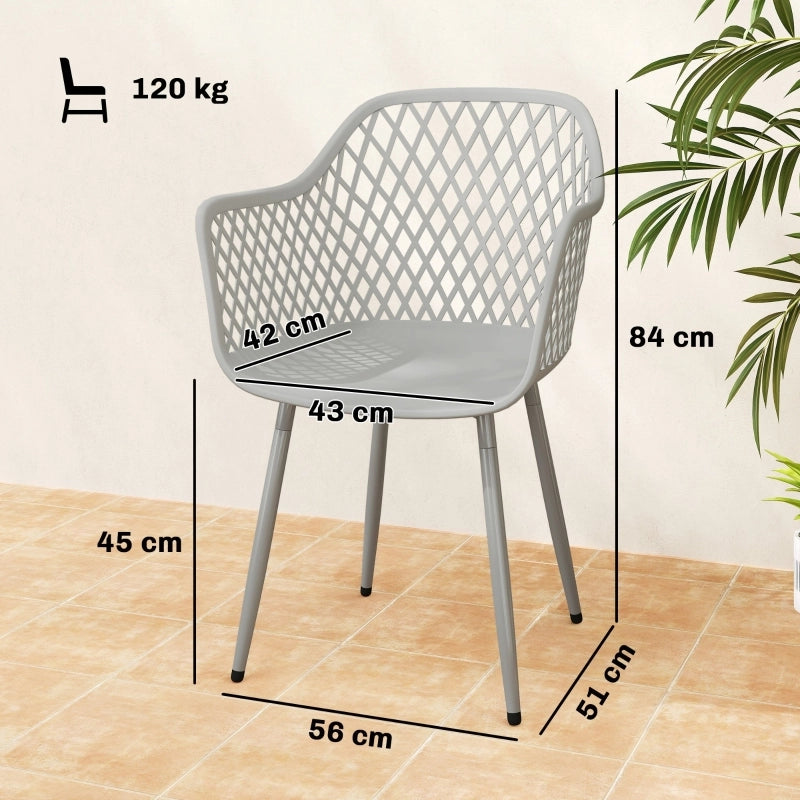 Set di 4 sedie da giardino con braccioli; plastica e metallo grigio