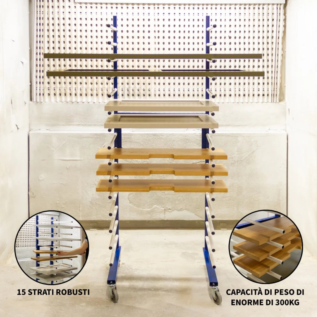 Rastrelliera Verniciatura Carrello per Essiccatura Vernici 15 Supporti 300 kg