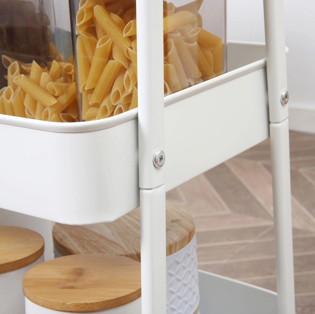 Carrello da cucina in metallo bianco a 3 ripiani con coperchio, dimensioni 45x31x79,4 cm