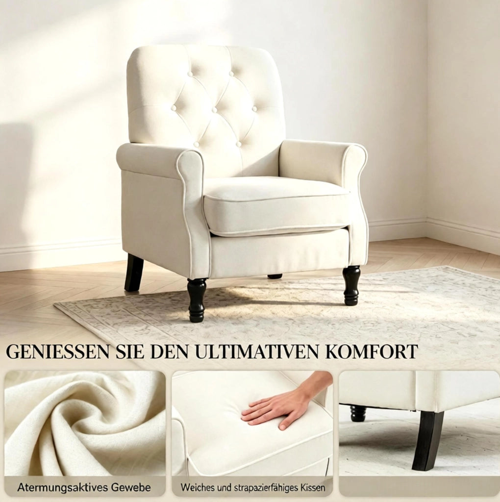 Poltrona lounge 1 posto con rivestimento in lino e cuscino spesso con molle insacchettate