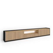 Mobile TV Soggiorno, 310x50x37 cm, Per TV fino a 80", Led, Rovere e nero