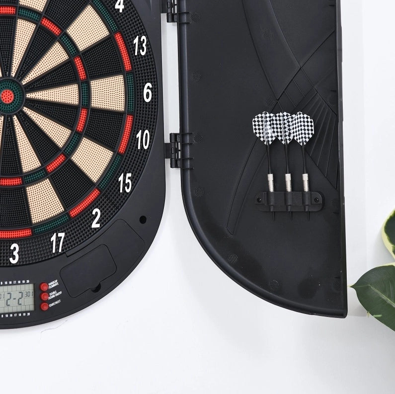 Bersaglio elettronico ULEVR con ante, LCD, 26 giochi e 185 varianti, 6 freccette, nero