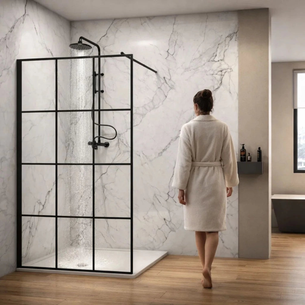 Parete doccia walk-in in cristallo temprato con profilo nero cristallo 8 mm *** misure 87-89xh200 cm, confezione 1