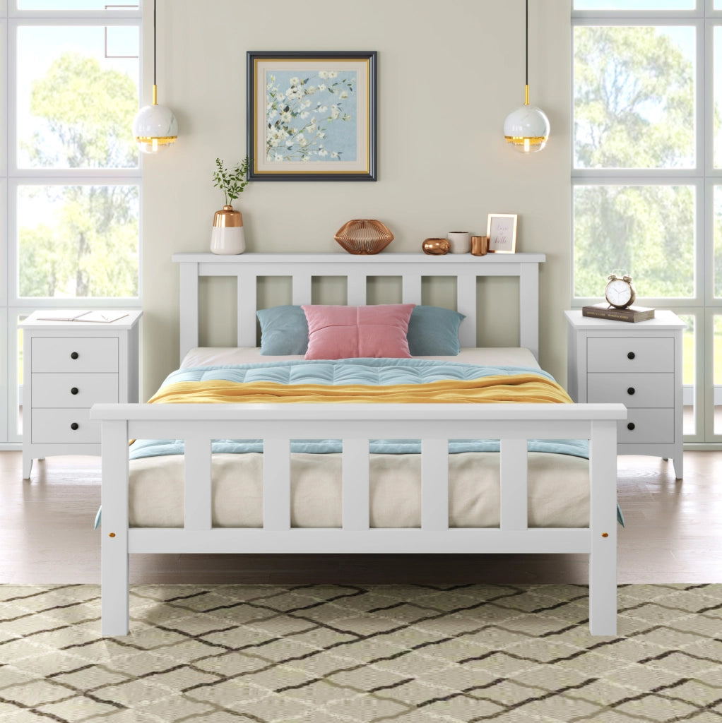 Letto singolo in legno massiccio di pino 90x200 cm con rete a doghe e testiera bianco