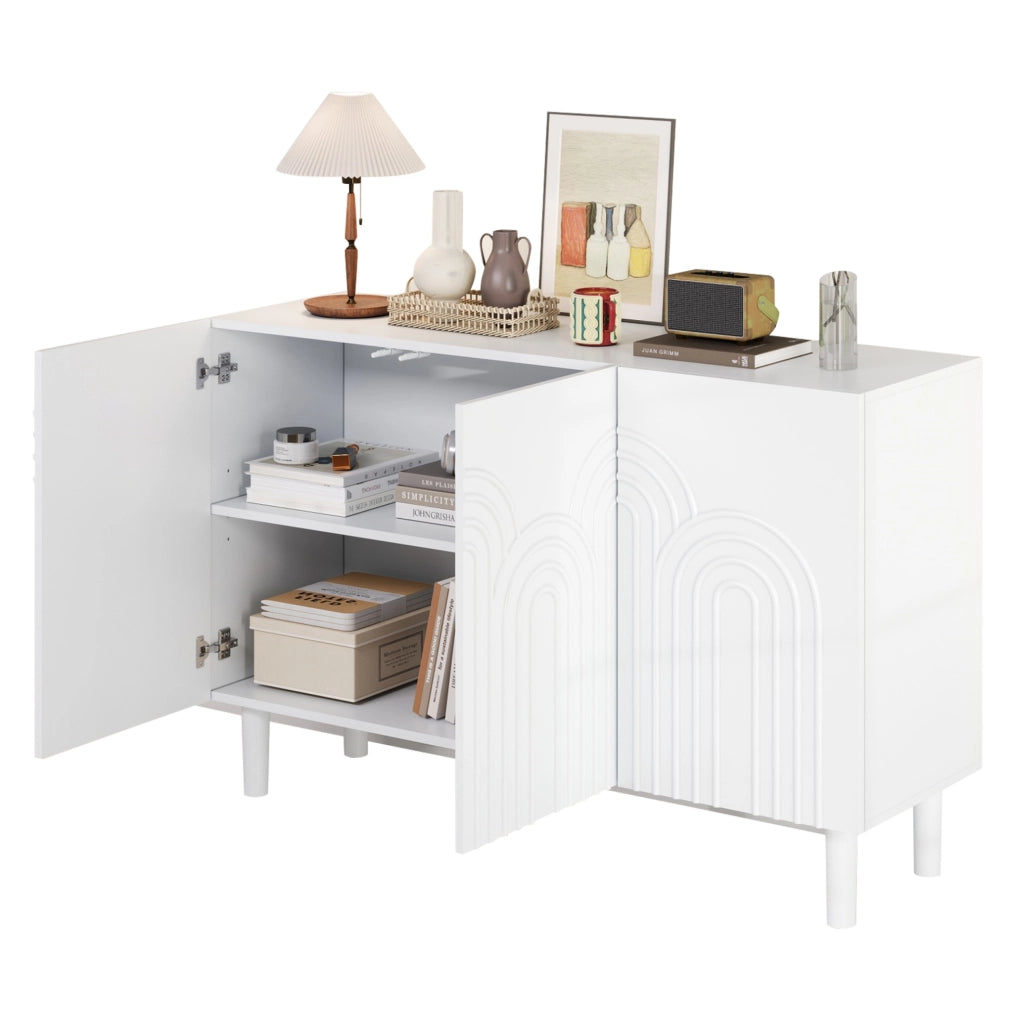 Credenza 120x38;5x79 cm a 3 ante in MDF bianco con ripiani regolabili HOMVRA