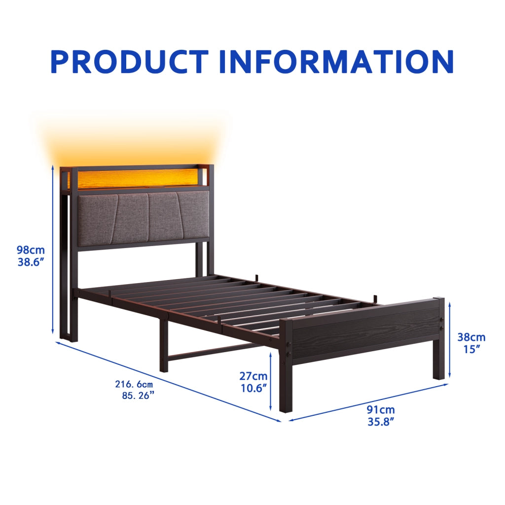 letto in mdf e metallo nero 90 x 200 cm
