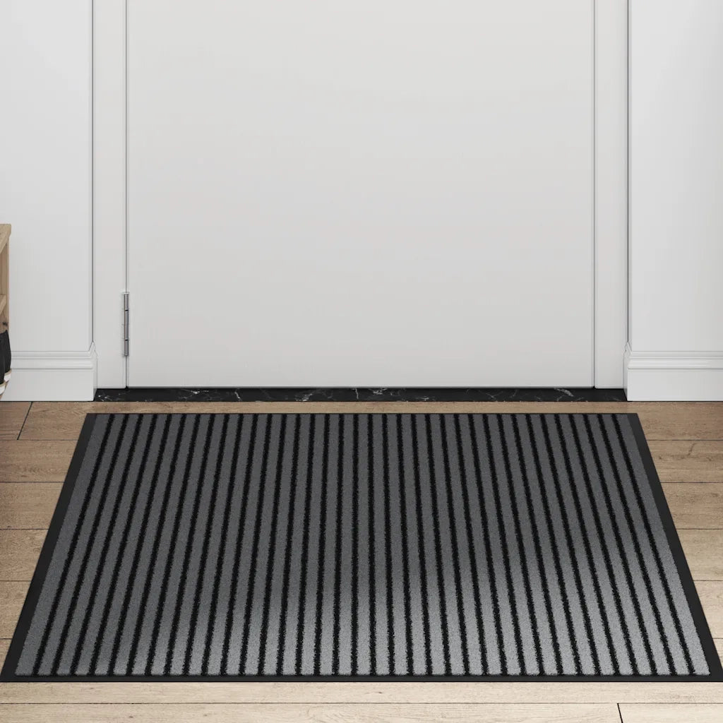 Zerbino | Tappetino a Strisce Nere e Grigie 90x150 cm