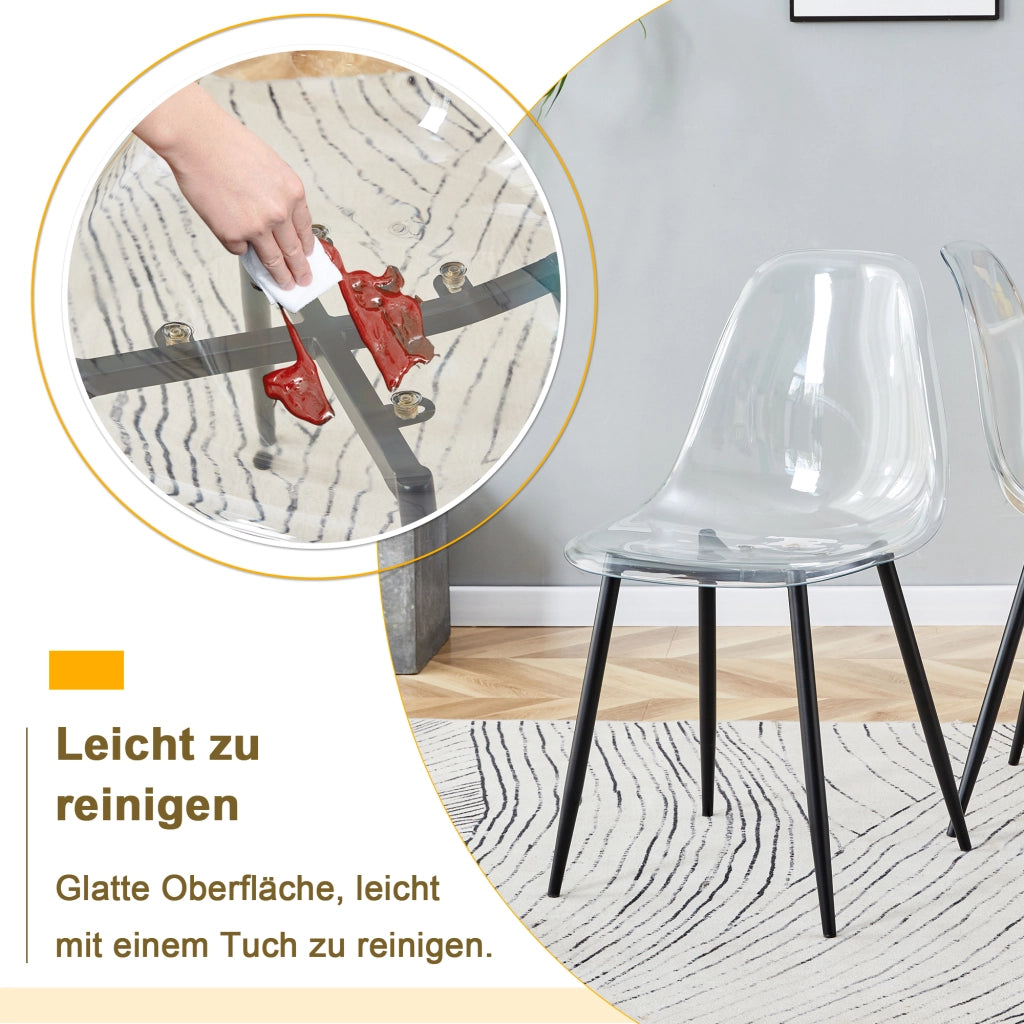 SEDIA Trasparente con gambe in metallo nero, 83 cm, Set da 4 pezzi