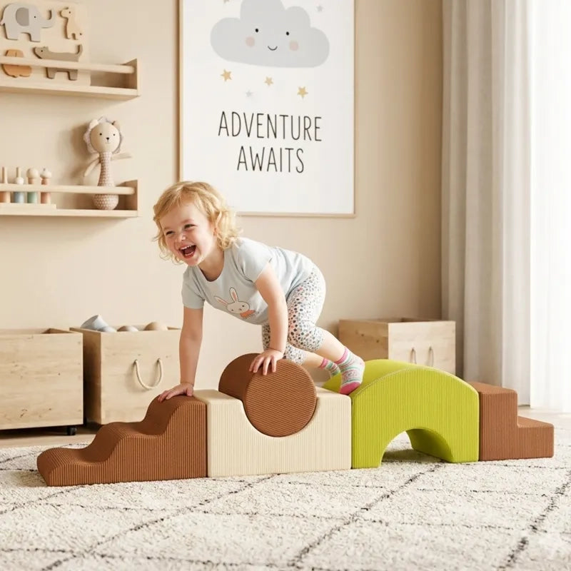 Set 5 Blocchi di Schiuma per Bambini, Velluto a Coste, Base Antiscivolo, Colorato