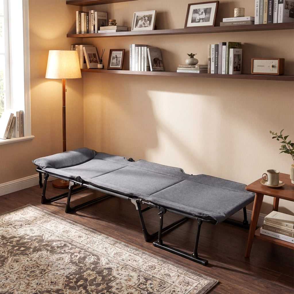 Sedia a sdraio pieghevole con schienale reclinabile 6 posizioni e poggiatesta ergonomico, Letto da esterno con struttura in metallo 180 x 67,5 x 37 cm