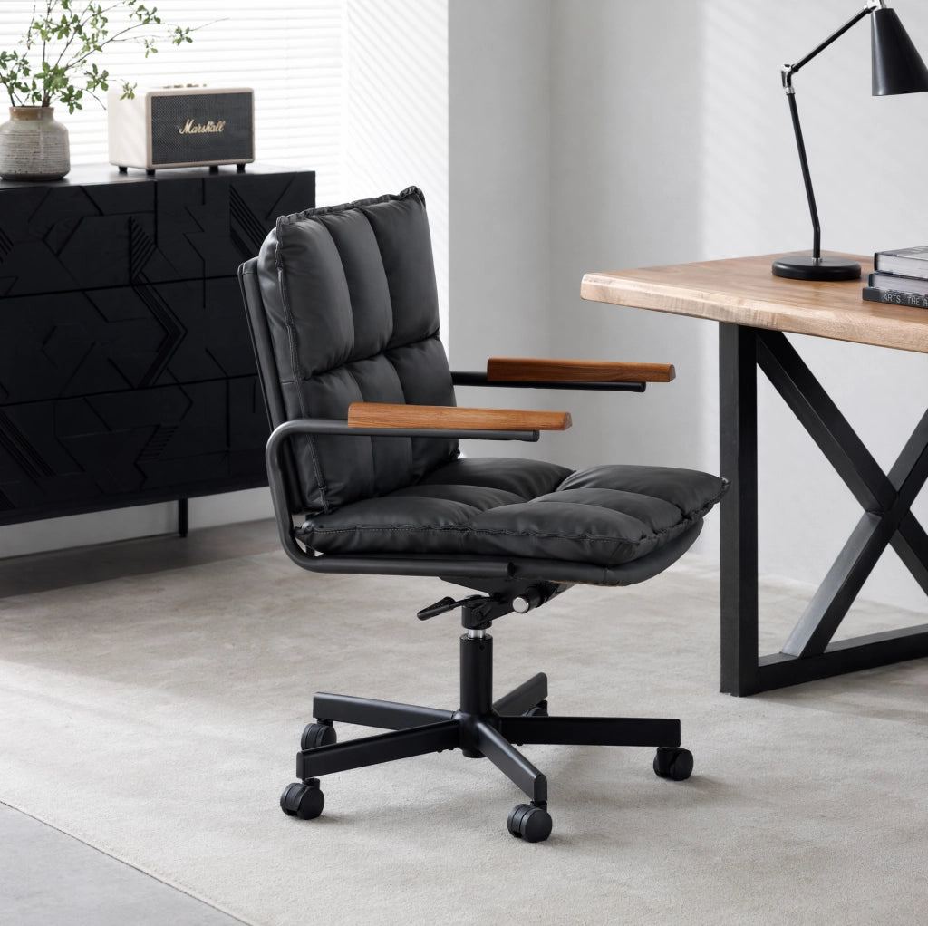 Sedia da ufficio girevole con schienale ergonomico e altezza regolabile; nera
