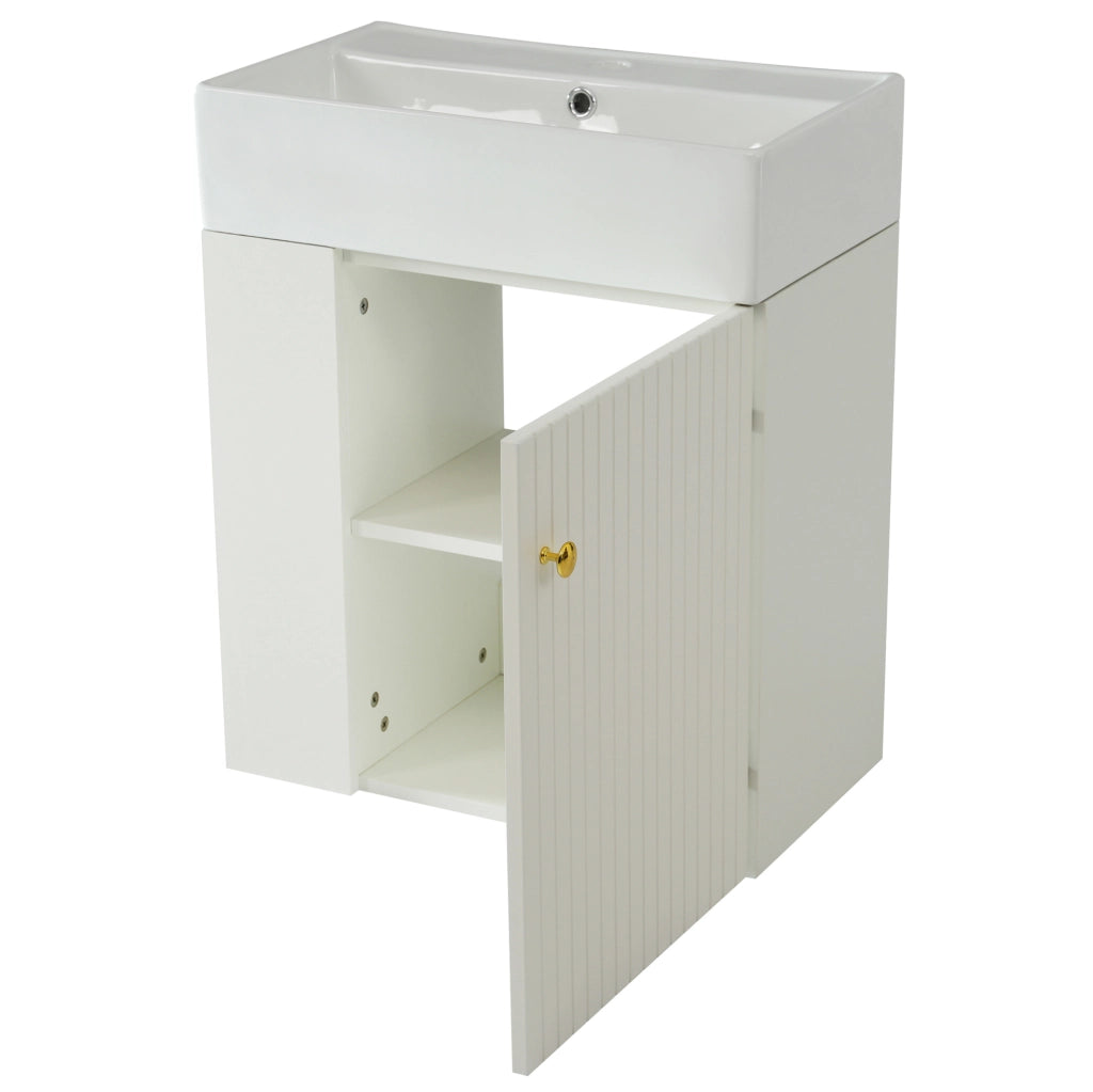 Mobile bagno compatto con lavabo in ceramica e ripiani laterali bianco 69x52x32 cm