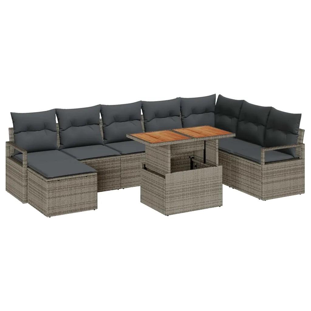 Set Divano da Giardino 9 pcs Grigio Poly Rattan