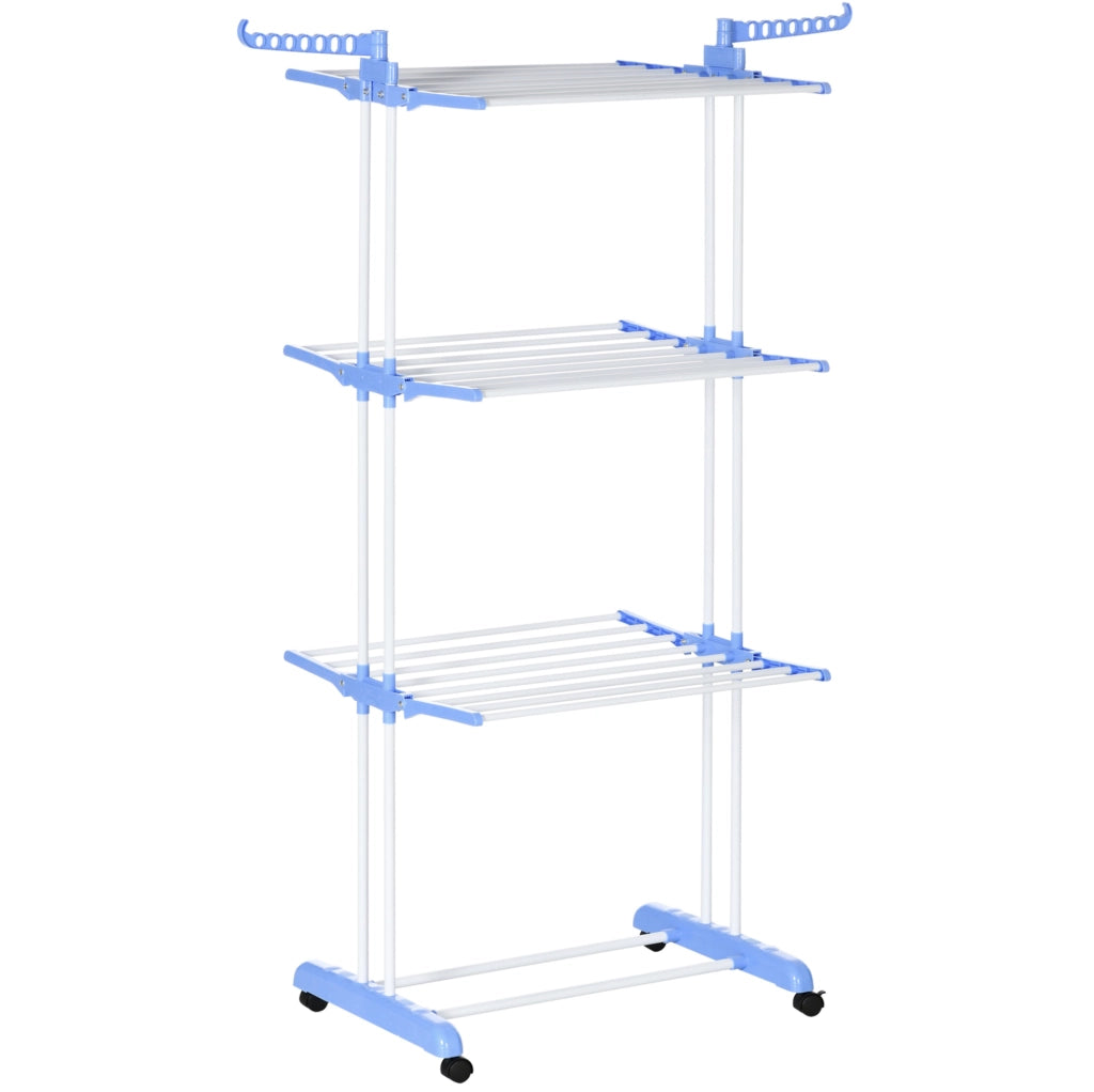 Stendibiancheria verticale 73 x 64 x 177 cm blu - 4 livelli, ruote, pieghevole