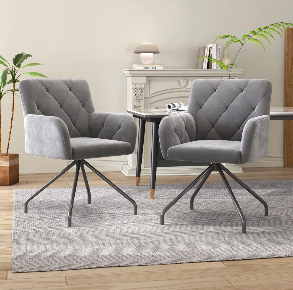 Set di 6 sedie da pranzo con braccioli in velluto grigio chiaro e gambe in metallo
