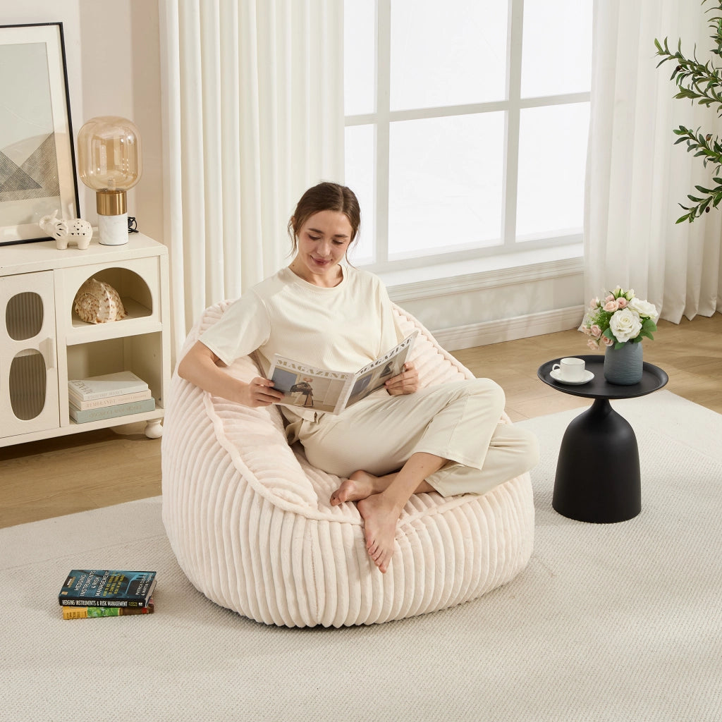Poltrona sacco 46.0x43.0x29.0 cm imbottita in schiuma morbida in velluto a coste beige