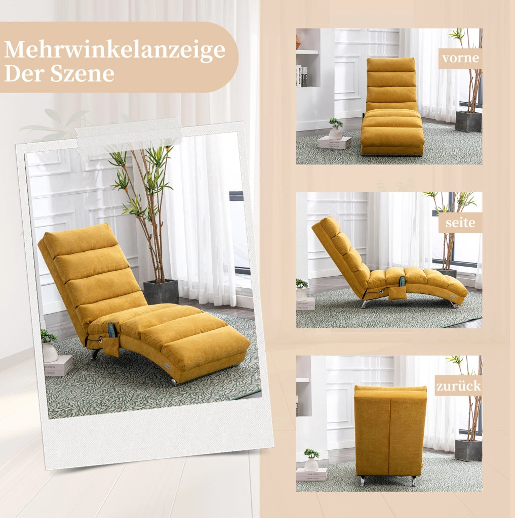 Chaise longue massaggiante 55x148x84 cm con vibrazione; lino giallo senape