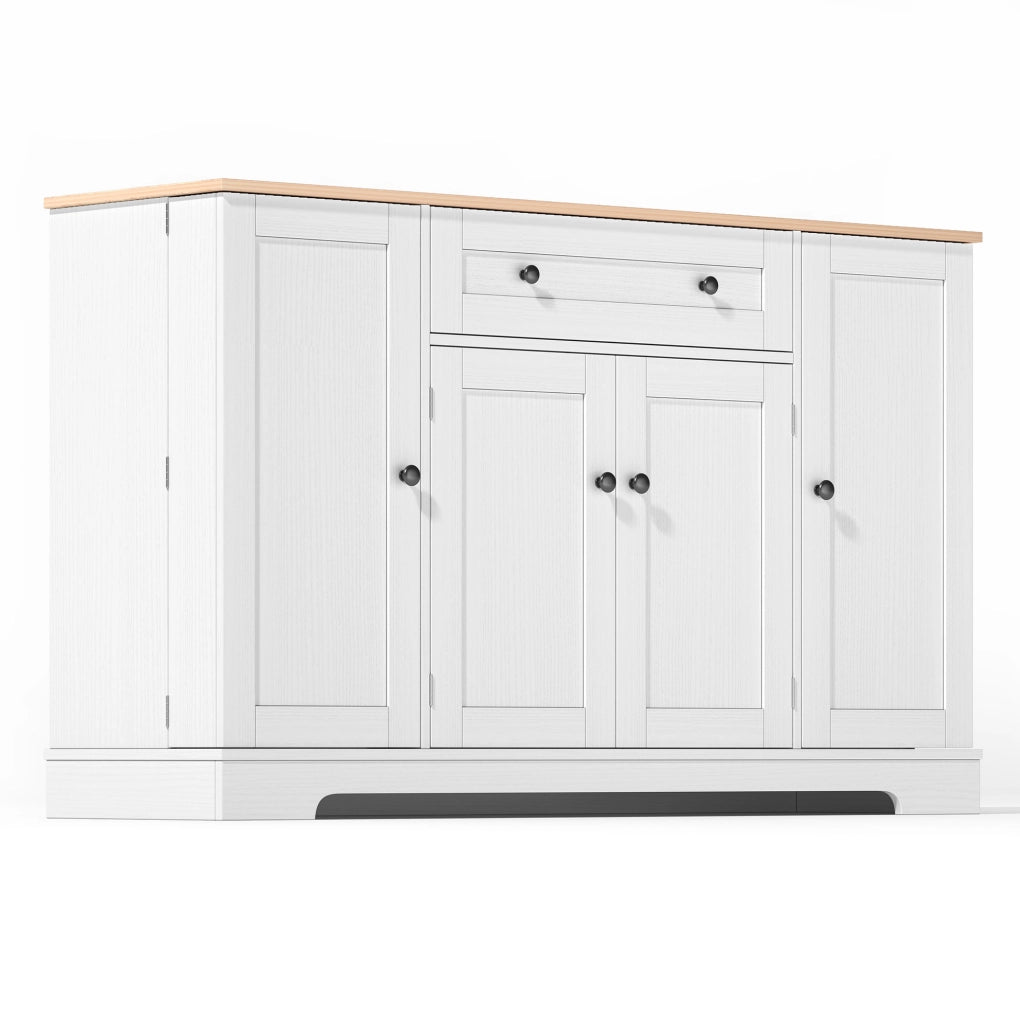 Buffet da cucina multifunzione 138 cm con cassetto, ante e ripiani regolabili, design moderno con sistema anti-ribaltamento