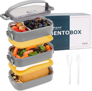Lunchbox in acciaio inossidabile con contenitore per pane - 1700ML - 4 cassette - Cucchiaio - Per adulti e bambini - Scuola Lavoro Picnic Viaggi