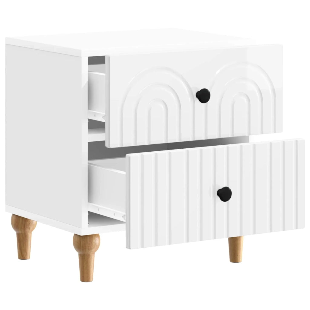 Set di 2 Comodini | Armadio da Notte | Mobiletto da notte Bianco Lucido 43 x 34,5 x 48 cm