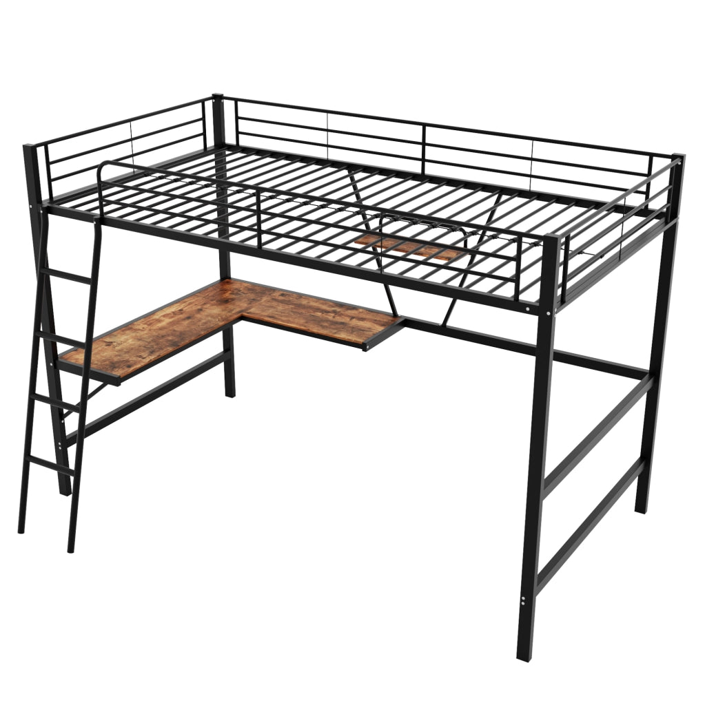 LETTO a soppalco 90x200 cm in metallo nero con scrivania a L e ripiano