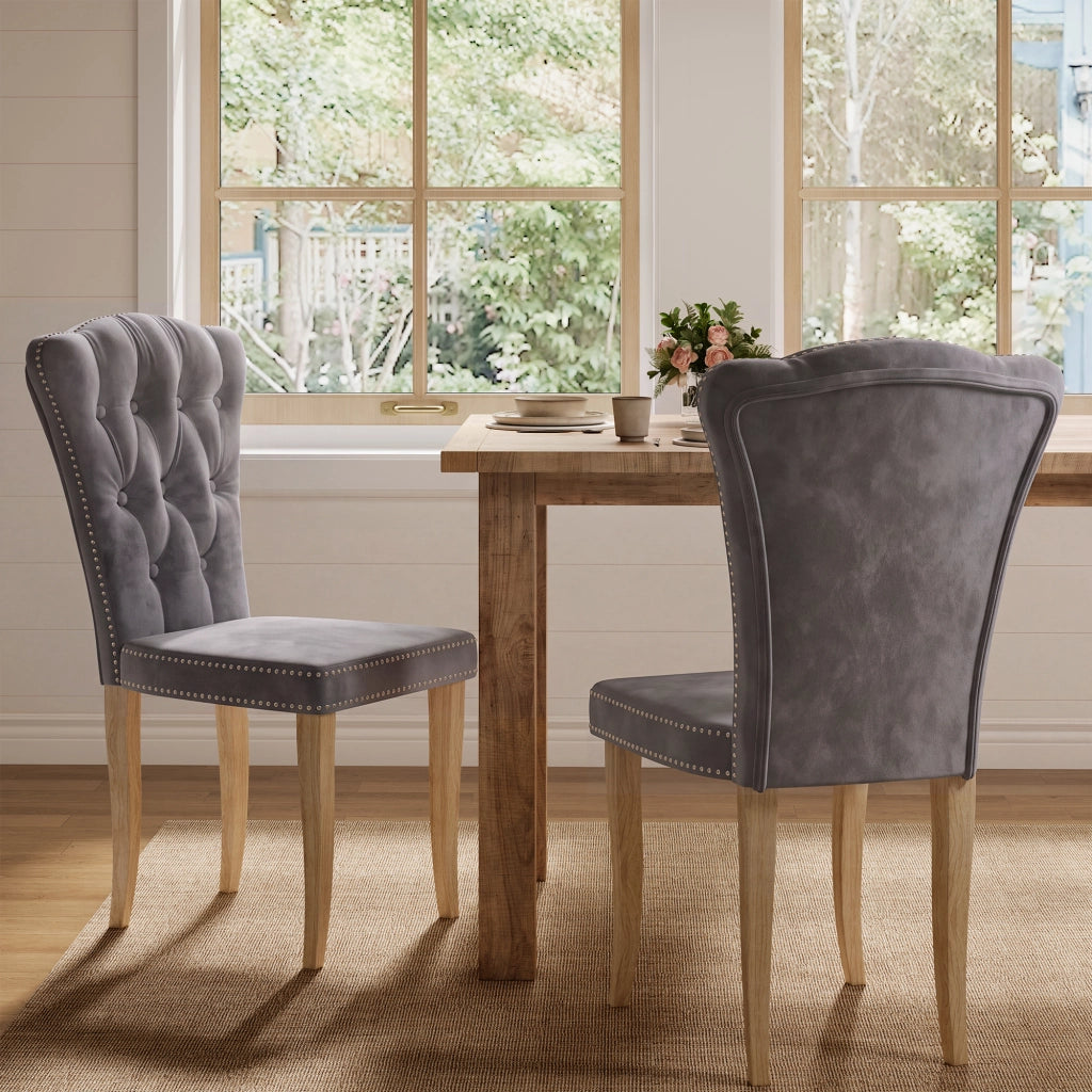 Sedia da sala da pranzo set 2 pezzi con schienale alto ergonomico;47*50*99cm;Legno massello;Velluto;Grigio