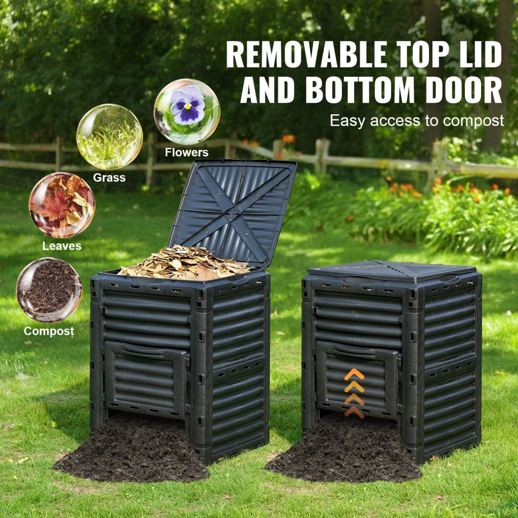 Compostiera da Giardino 300 L XDB-431 Contenitore per Compost in Polipropilene Nero Resistente ai Raggi UV Facile da Montare