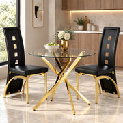 Set tavolo da pranzo 88 cm in vetro temperato nero e oro, compatto