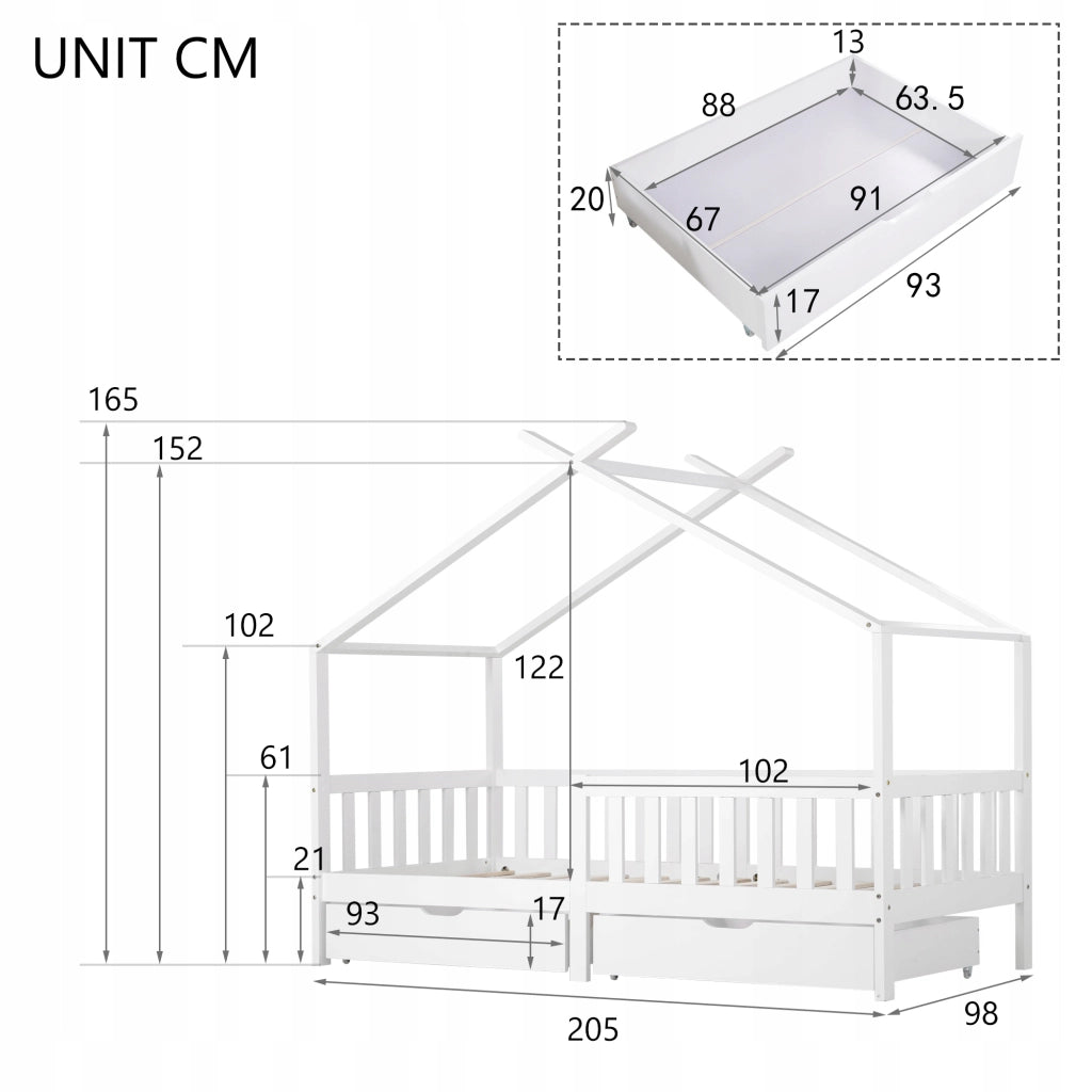 Letto singolo per bambini - Xylo - 200x90 - Bianco - Con 2 cassetti