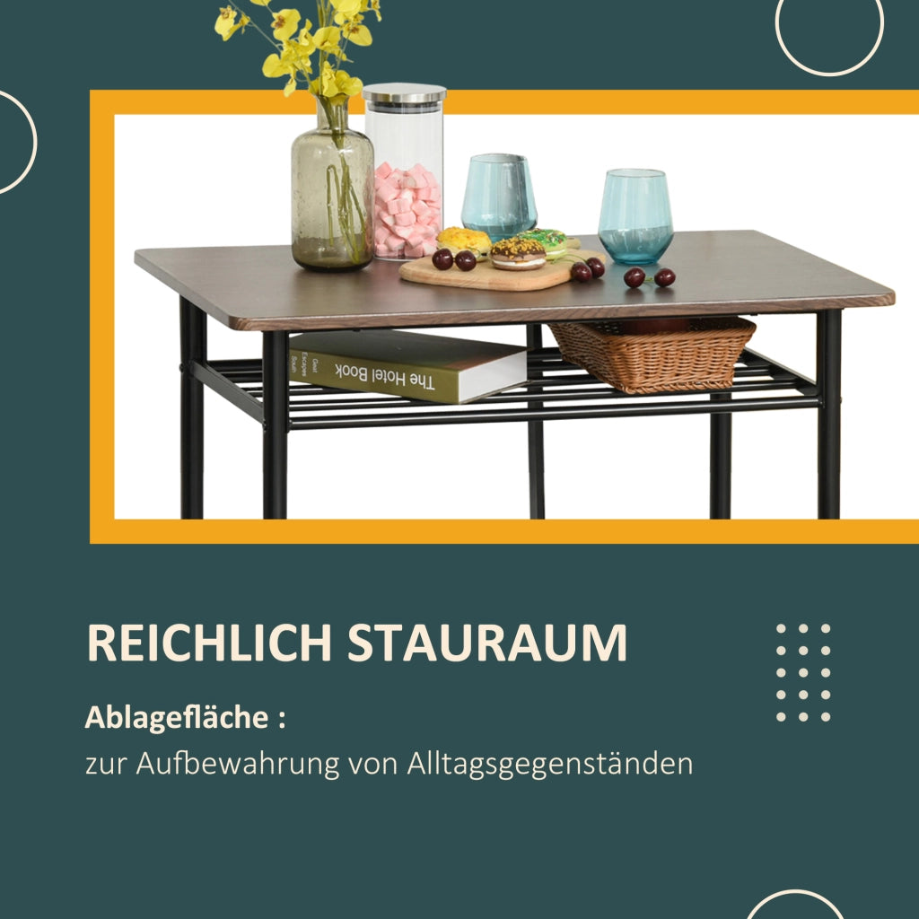 Tavolo da bar con 2 sgabelli e ripiano portaoggetti in MDF e metallo nero per cucina 80 × 50 × 90 cm casa