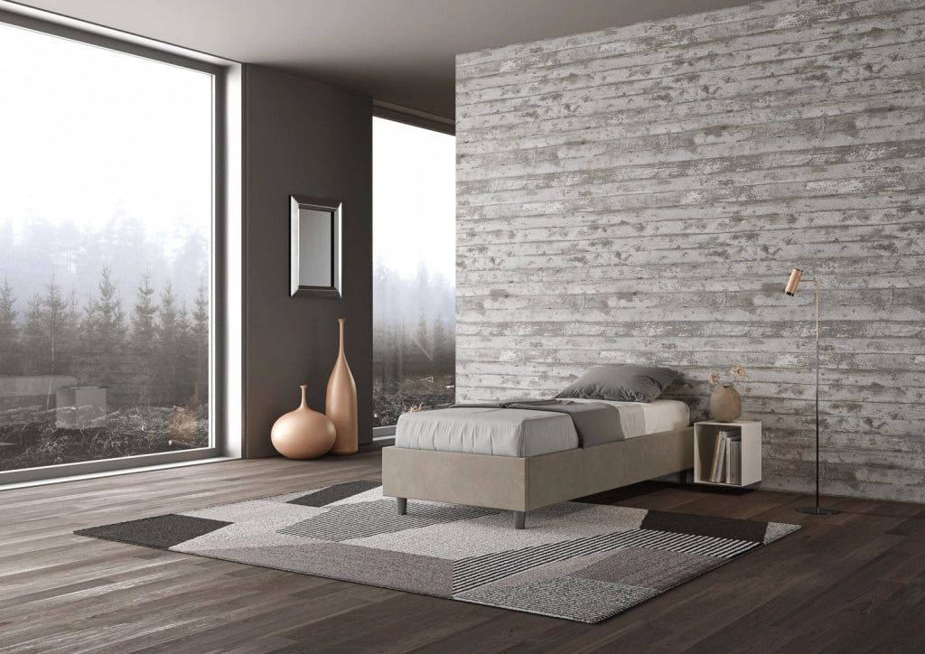 Letto Singolo Sommier 100x190 cm con Rete e Contenitore Azelia Sabbia