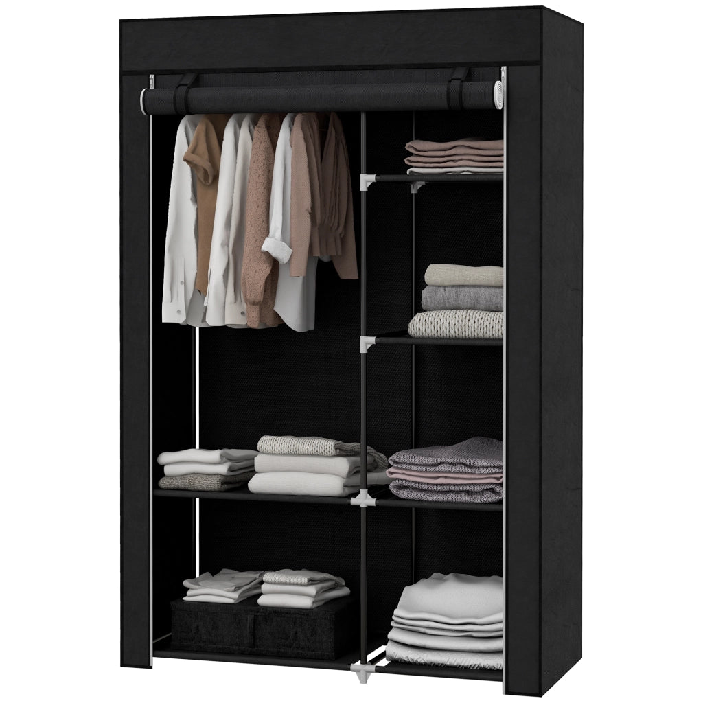 Armadio in tessuto con 6 ripiani e barra appendiabiti con zip per camera da letto struttura in acciaio nero 103 × 43 × 162,5 cm