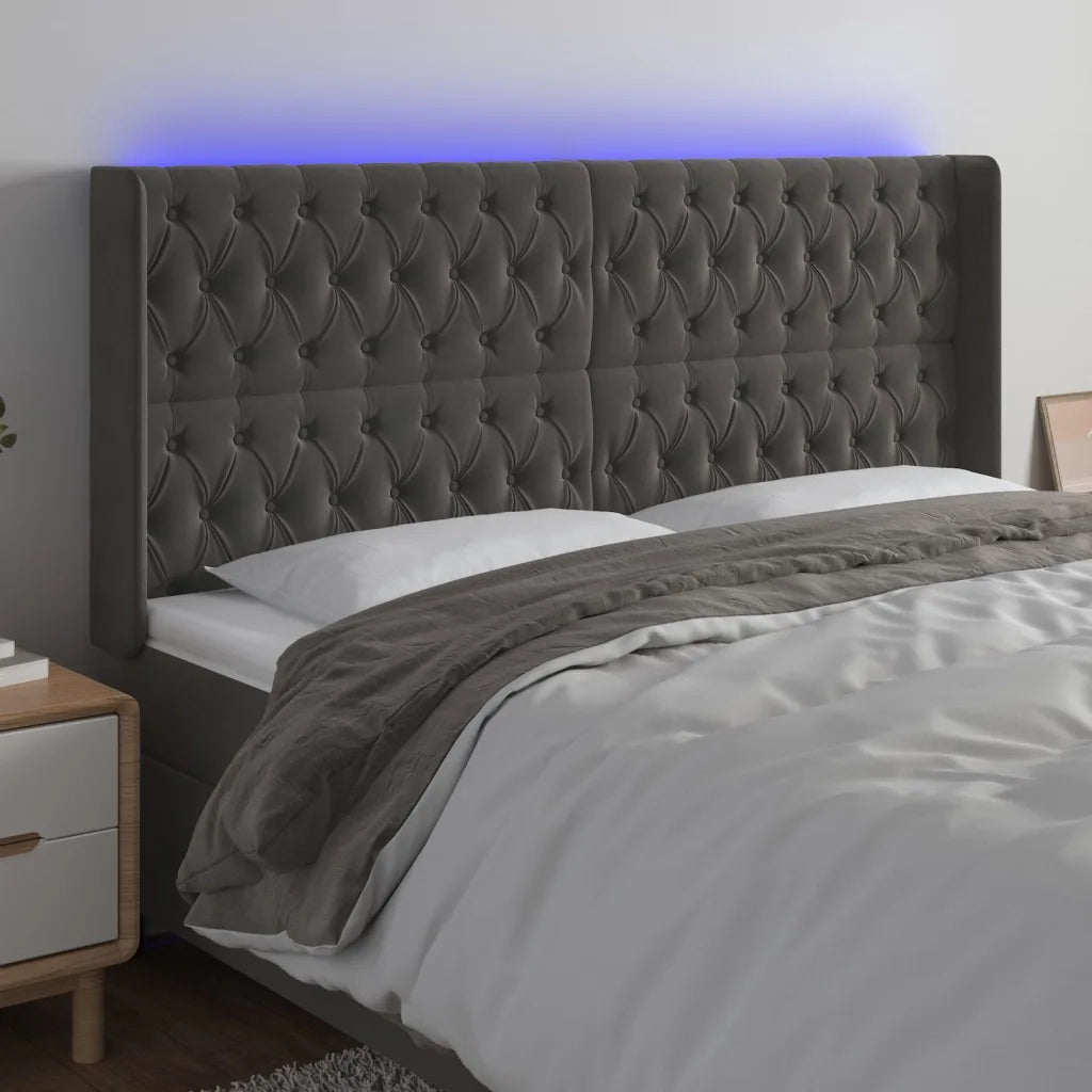 Testiera | Testata a LED Grigio Scuro 183x16x118/128cm inTessuto
