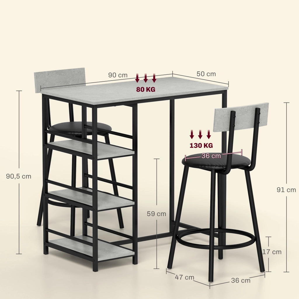 Set tavolo da bar con 2 sgabelli e ripiani ¨C Xylo ¨C grigio e nero