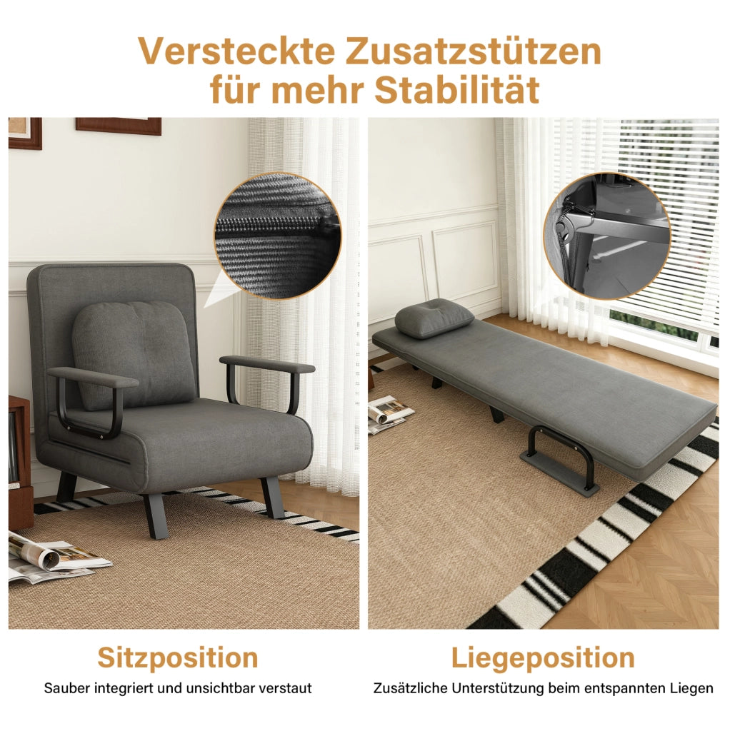 Poltrona relax reclinabile 5 posizioni; 180°; rivestimento in chenille grigio; 60x60 cm
