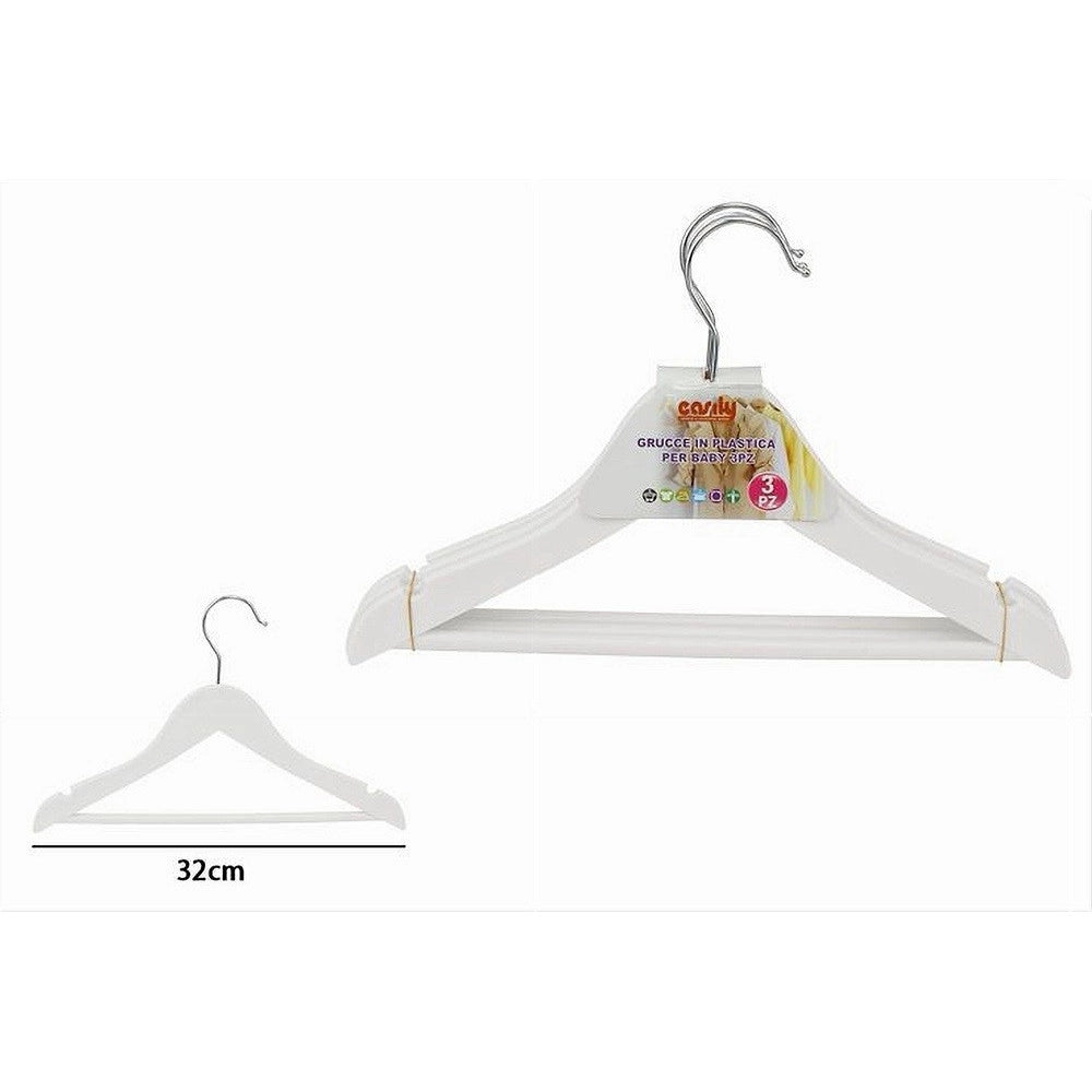 Trade Shop - Set 3pz Grucce Stampelle Appendiabiti Vestiti Pantaloni Per Bambini Bianco 79313 -