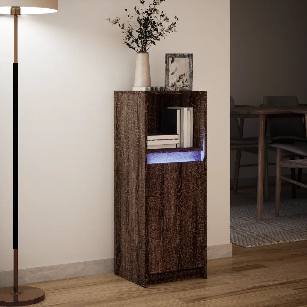 Credenza | Madia | Buffet da pranzo | Armadio da pranzo con LED Rovere Marrone 38x34x100 cm Legno Multistrato