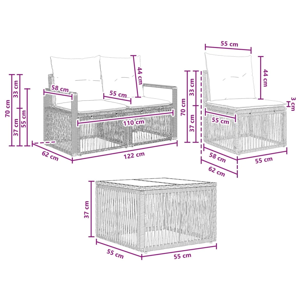 Set Divano da Giardino 5 pz Nero polyrattan 3435637