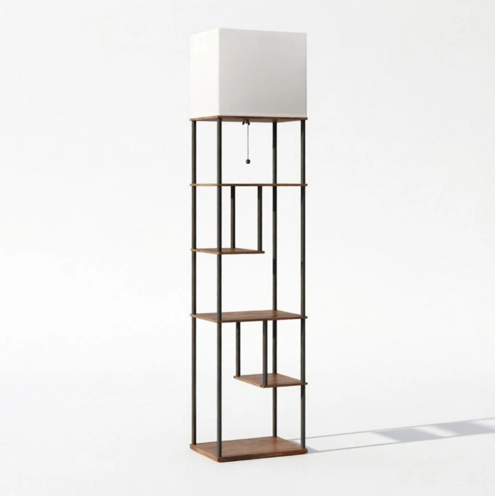 Lampada da terra ULEVR 40x29x171 cm con 5 ripiani, dimmerabile con telecomando, beige e nero