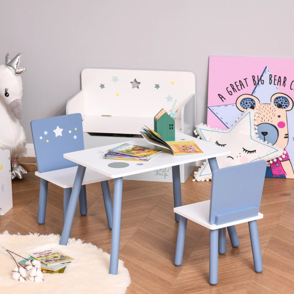 Tavolo Bambini con Sedie ¨C zephmum ¨C Legno Azzurro e Bianco
