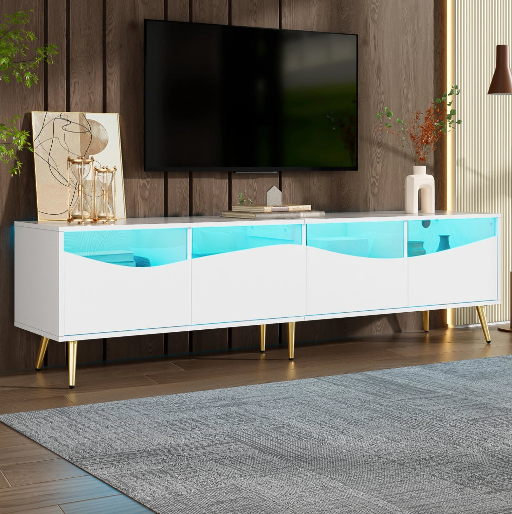 Mobile TV 180x40x50 cm con LED Bluetooth; vetro temperato e MDF bianco